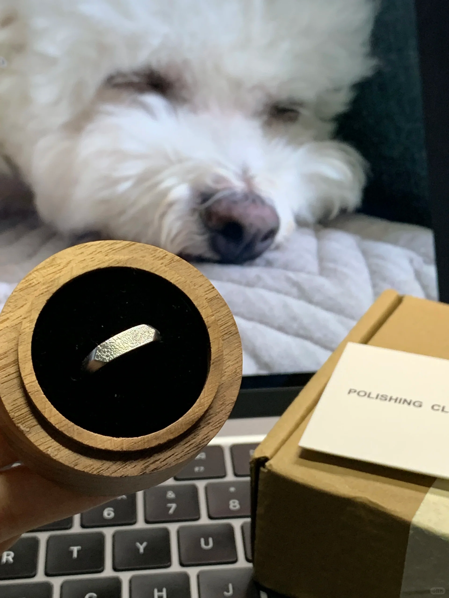 Dog nose print ring engraved with a real dog's nose print